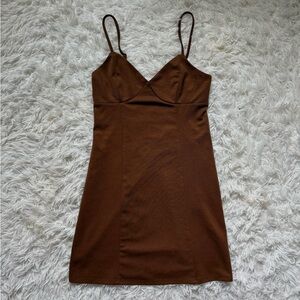 Kendall & Kylie Brown Mini Dress with Spaghetti Straps
